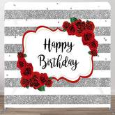 Aperturee - Aperturee Silver Stripes Rose Fabric Backdrop Cover for Birthday